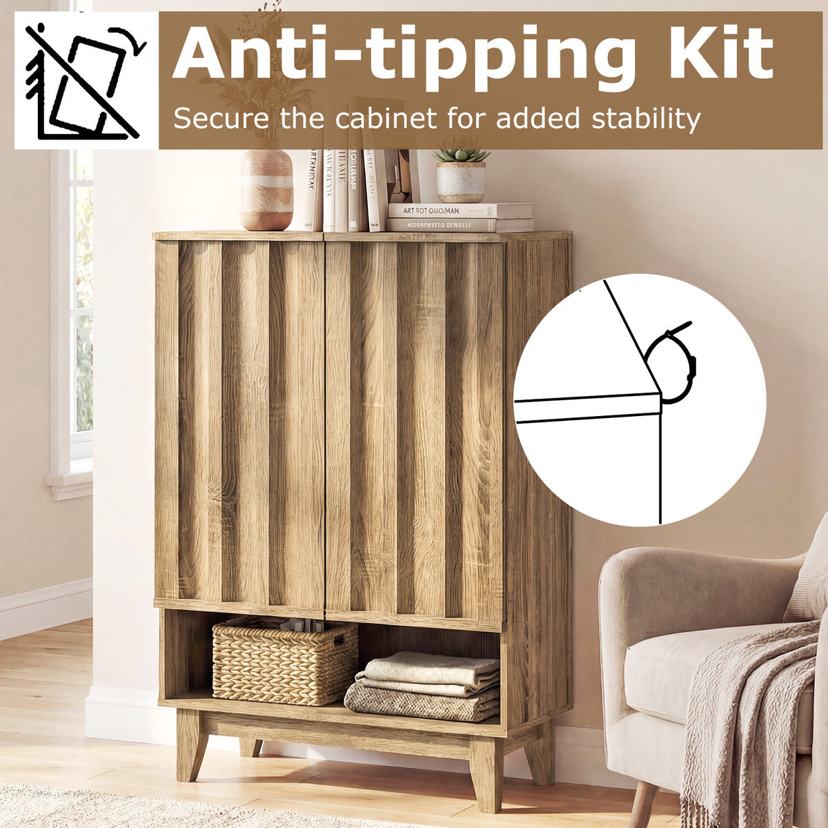 6-Tier Shoe Storage Organizer with 2 Fluted Doors