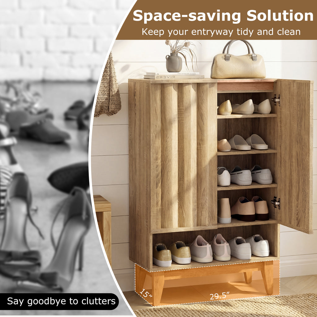 6-Tier Shoe Storage Organizer with 2 Fluted Doors