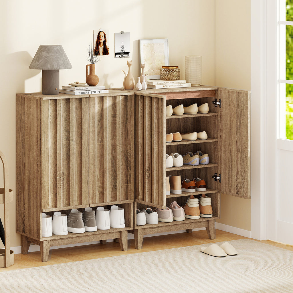 6-Tier Shoe Storage Organizer with 2 Fluted Doors