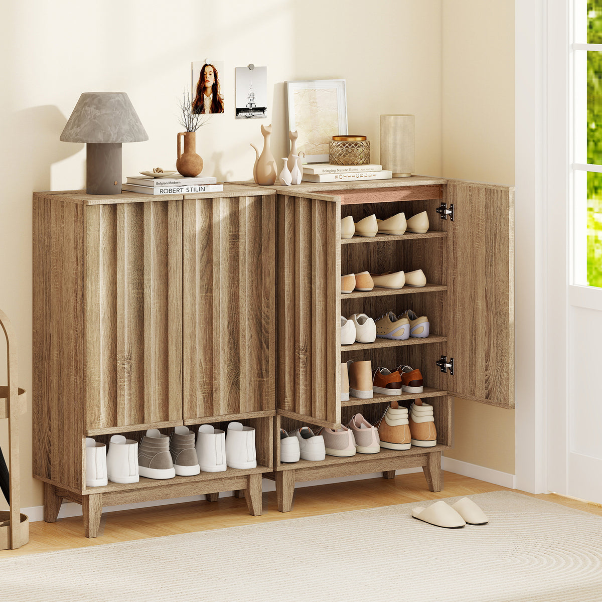 6-Tier Shoe Storage Organizer with 2 Fluted Doors