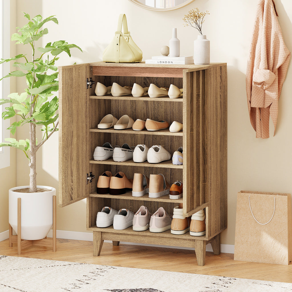 6-Tier Shoe Storage Organizer with 2 Fluted Doors
