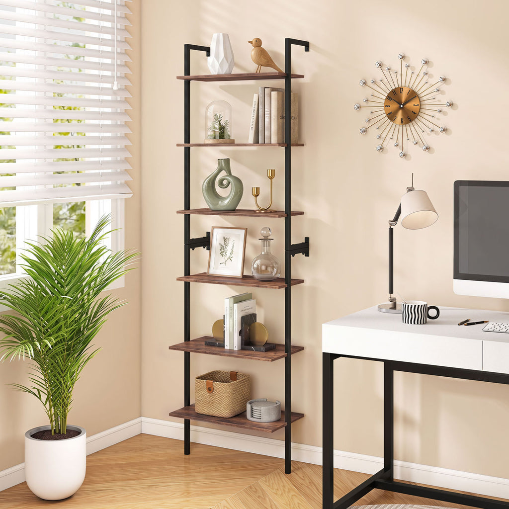 6-Tier Freestanding ladder Storage bookshelf with Metal Frame for