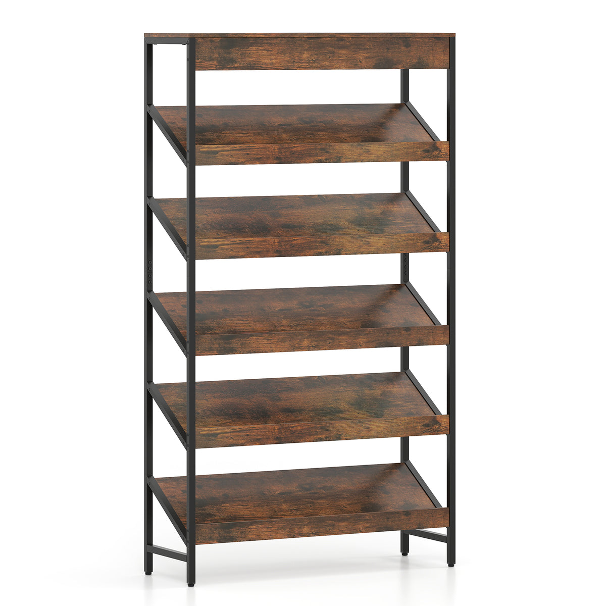 6-Tier Tall Freestanding Bookshelf with Angled Shelves for Home Office