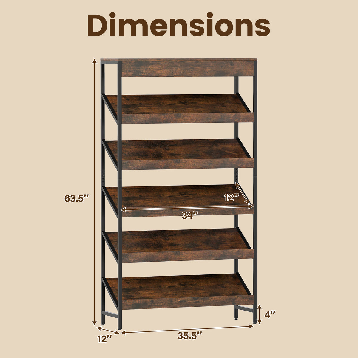 6-Tier Tall Freestanding Bookshelf with Angled Shelves for Home Office