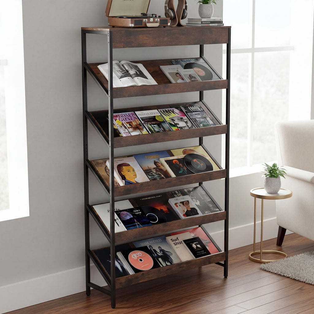 6-Tier Tall Freestanding Bookshelf with Angled Shelves for Home Office