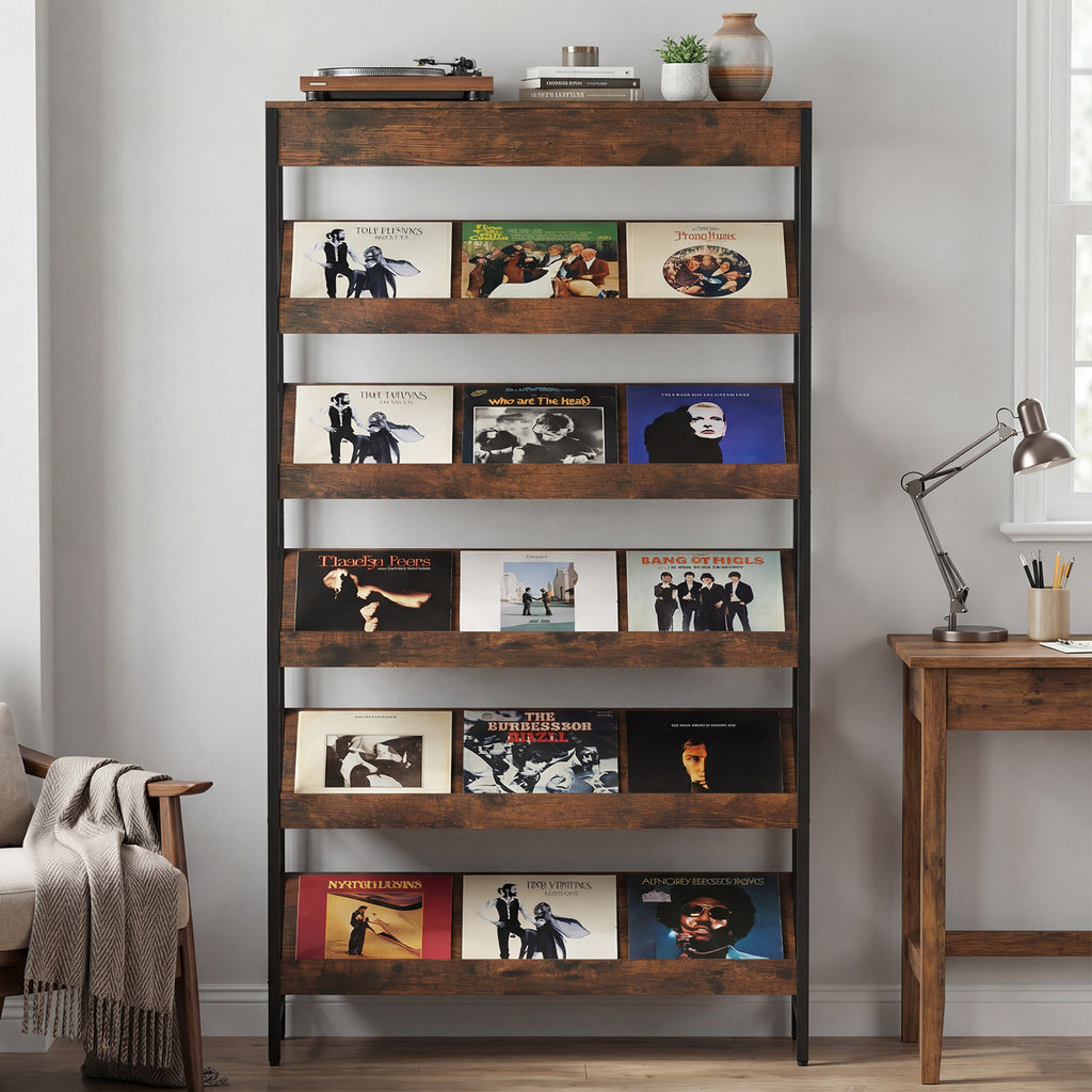 6-Tier Tall Freestanding Bookshelf with Angled Shelves for Home Office