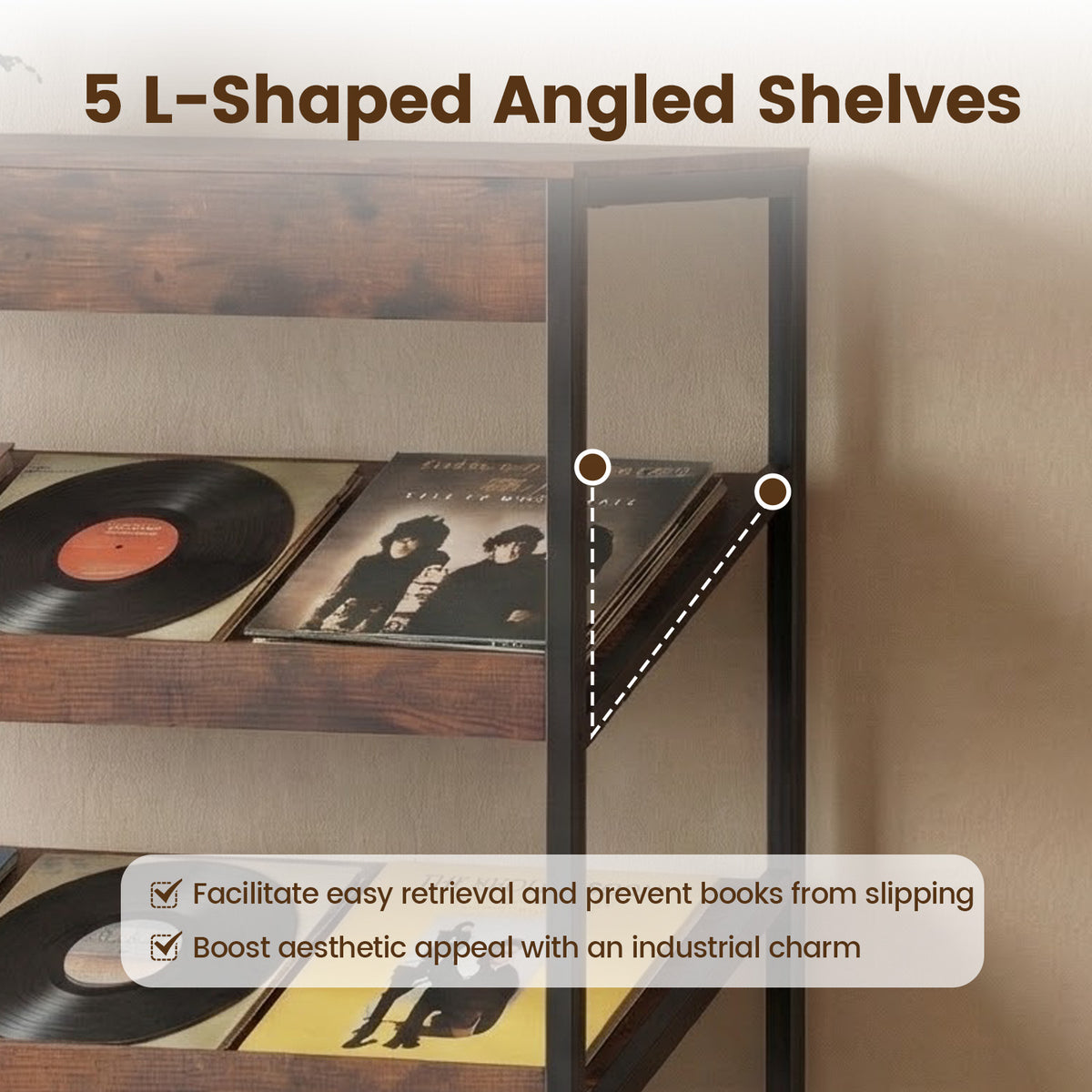 6-Tier Tall Freestanding Bookshelf with Angled Shelves for Home Office