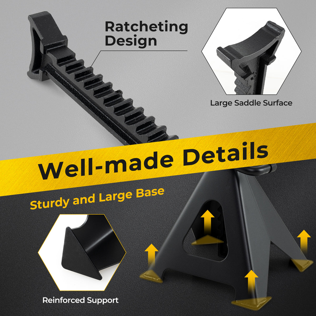 6 Ton 13000 lbs Capacity Metal Car Lifting Stands with 14-23 Inch