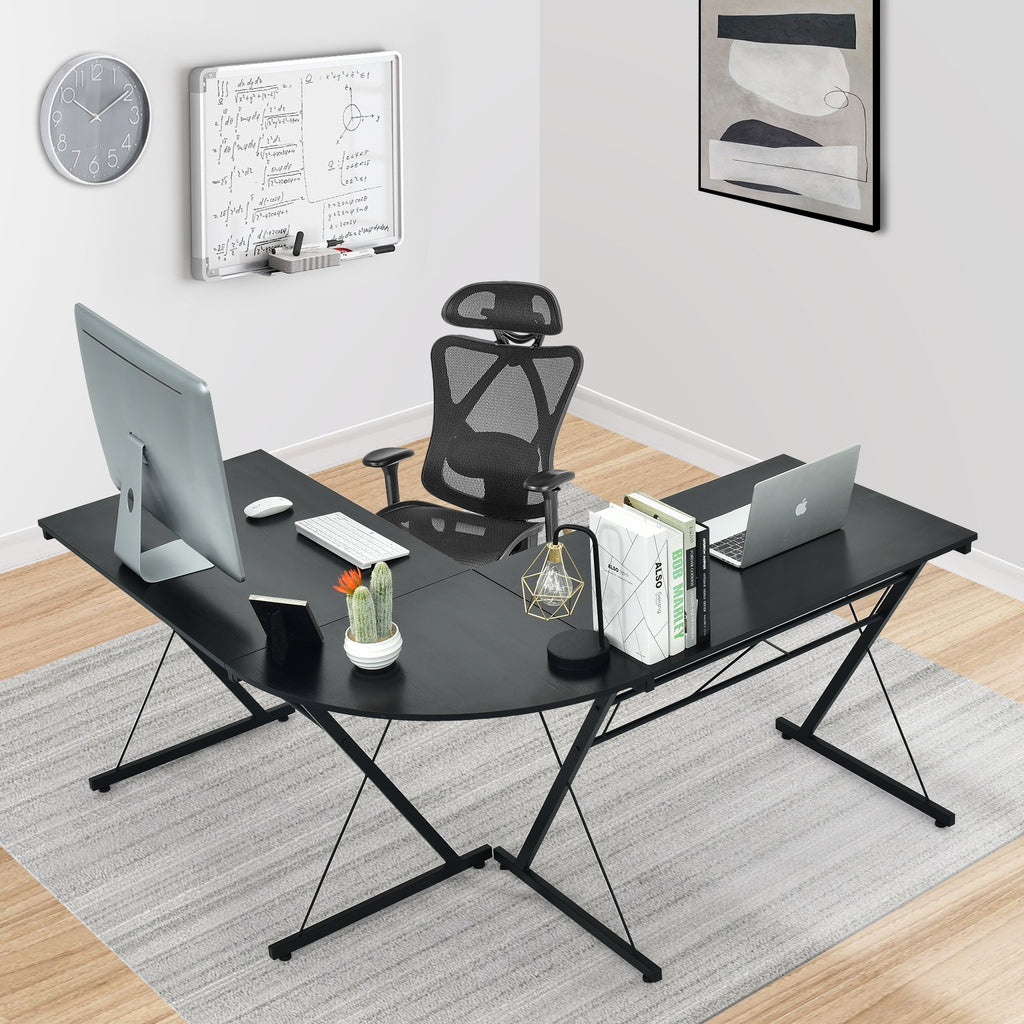 59 Inch L-Shaped Corner Computer Desk - Black