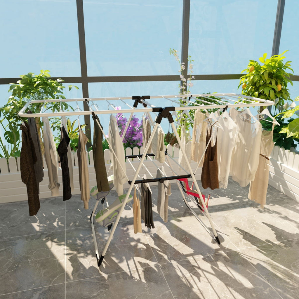 Portable Clothes Drying Rack with Shoe Rack - Adjustable