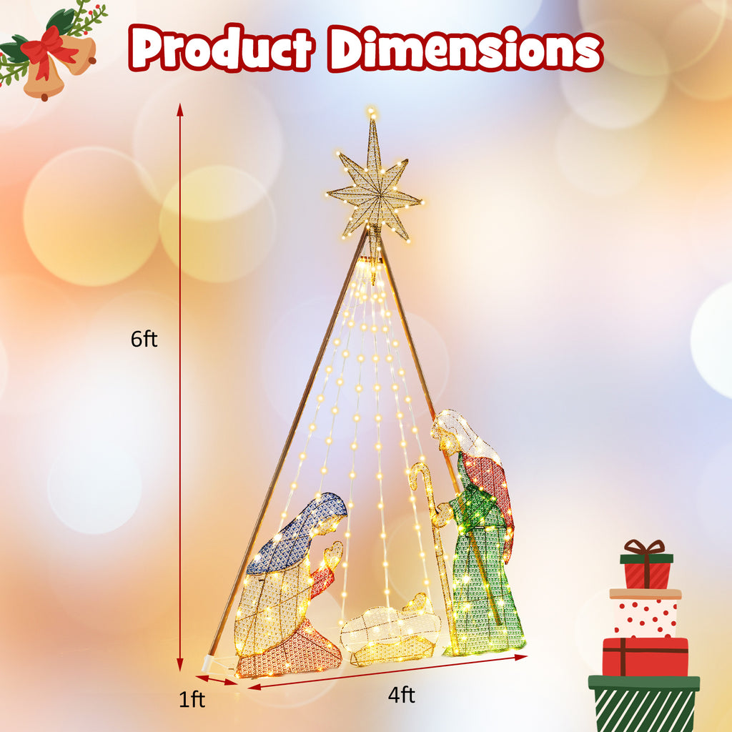 6 Feet Pre-Lit Nativity Scene Set with 240 Warm White LED Lights - Indoor & Outdoor Christmas Decor, Variation: 4 x 1 x 6 ft