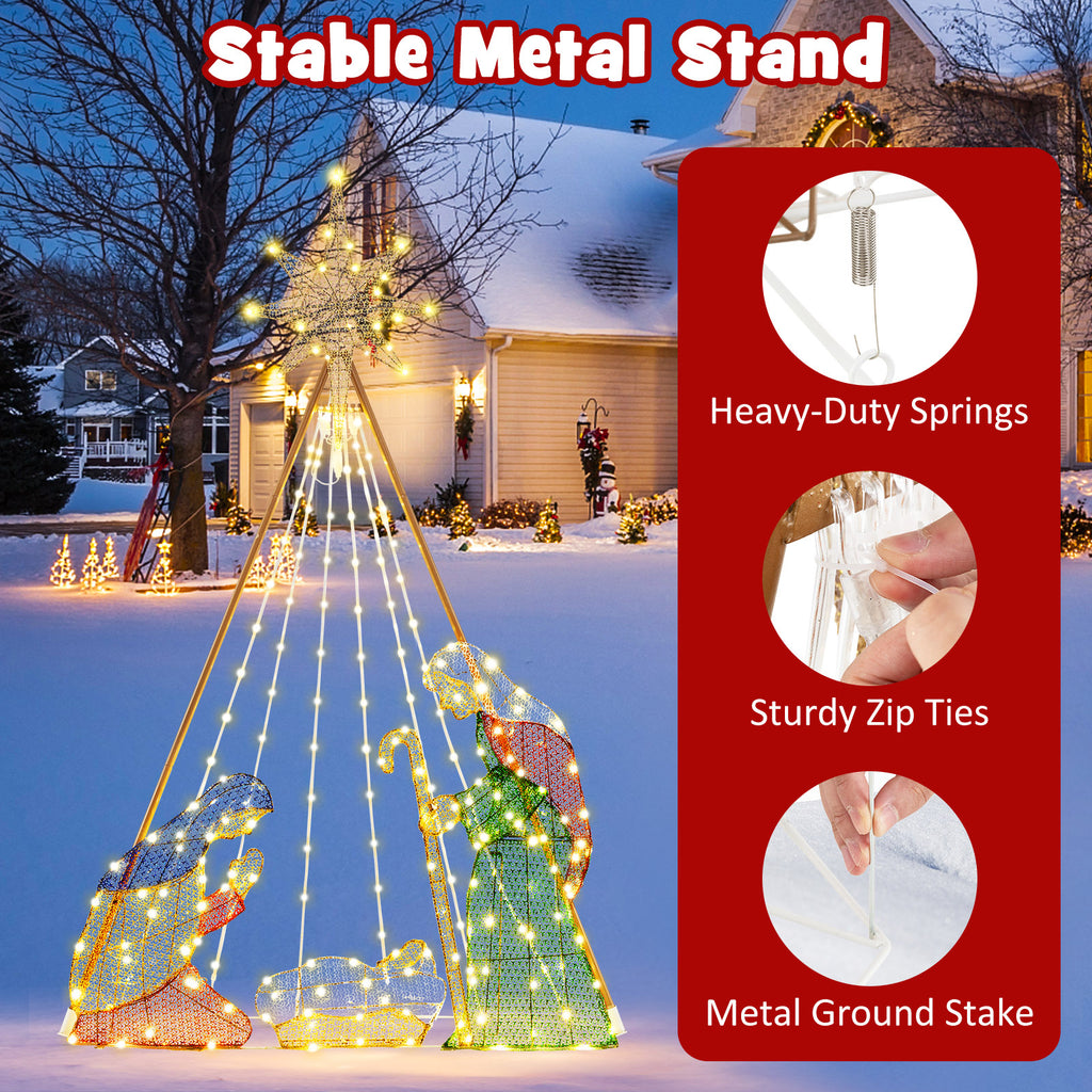 6 Feet Pre-Lit Nativity Scene Set with 240 Warm White LED Lights - Indoor & Outdoor Christmas Decor, Variation: 4 x 1 x 6 ft