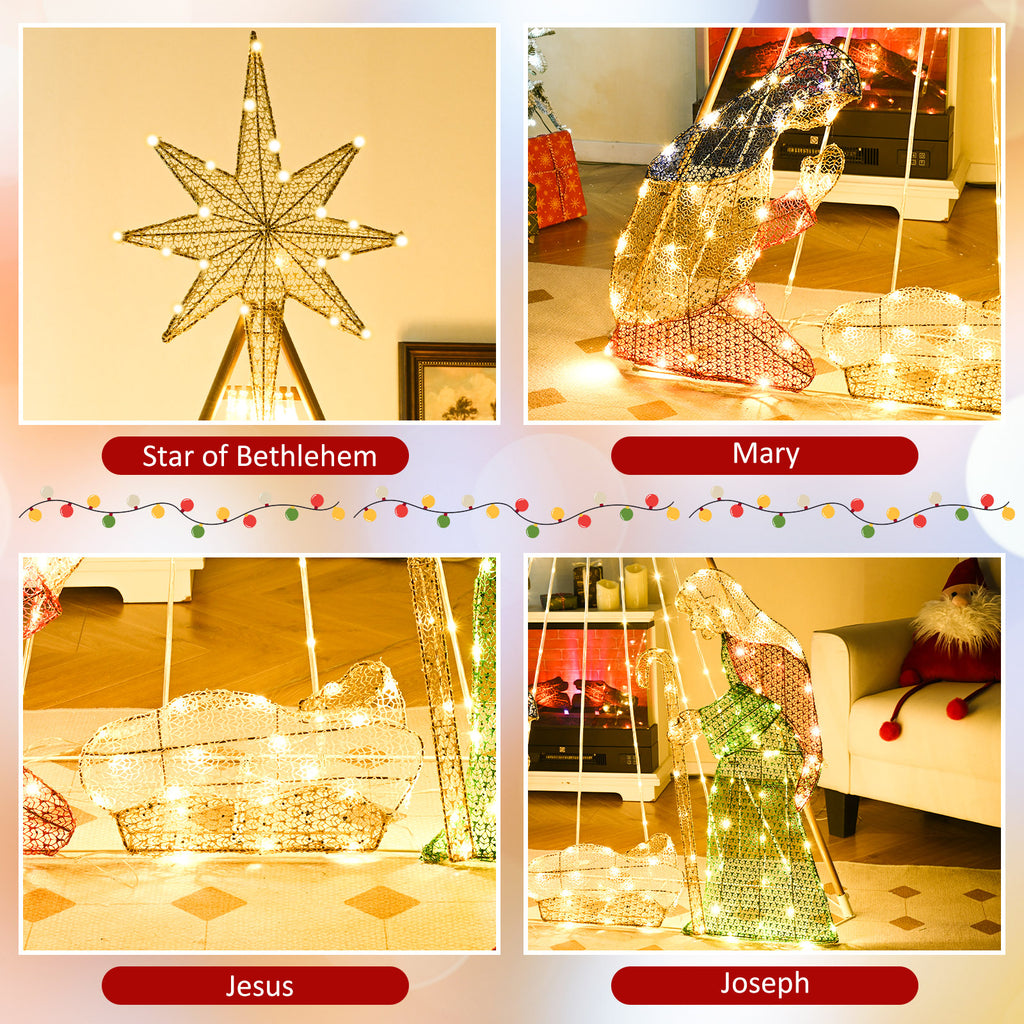 6 Feet Pre-Lit Nativity Scene Set with 240 Warm White LED Lights - Indoor & Outdoor Christmas Decor, Variation: 4 x 1 x 6 ft
