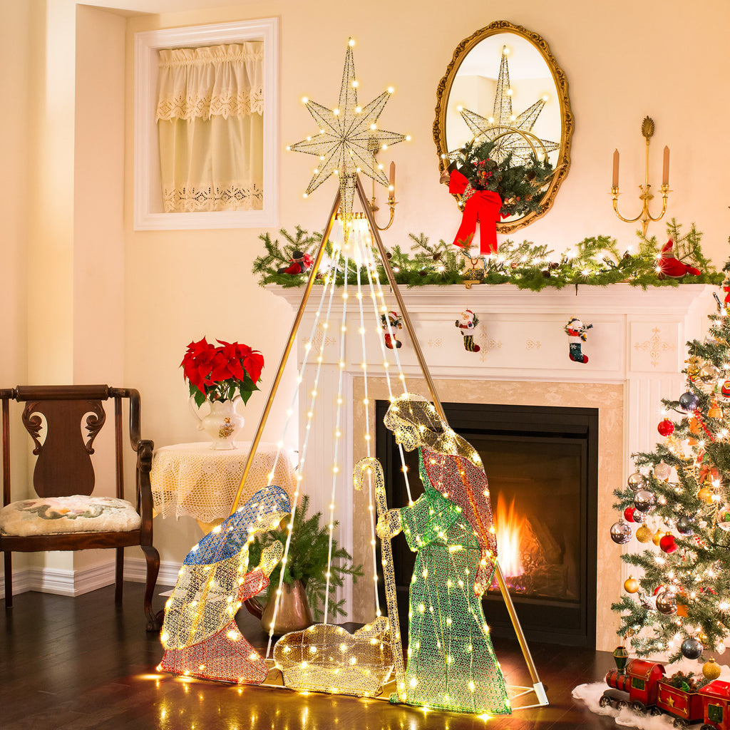 6 Feet Pre-Lit Nativity Scene Set with 240 Warm White LED Lights - Indoor & Outdoor Christmas Decor, Variation: 4 x 1 x 6 ft