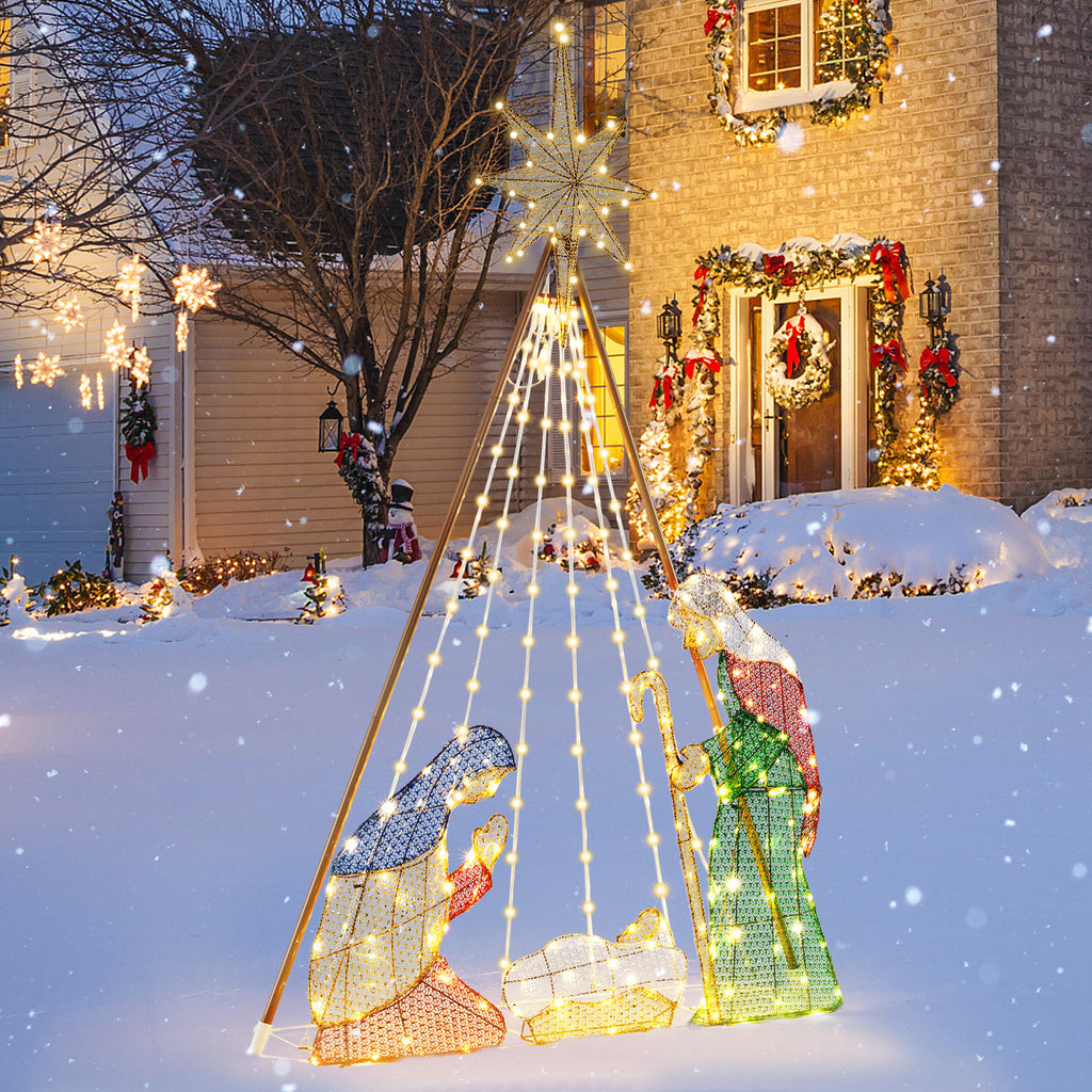 6 Feet Pre-Lit Nativity Scene Set with 240 Warm White LED Lights - Indoor & Outdoor Christmas Decor, Variation: 4 x 1 x 6 ft