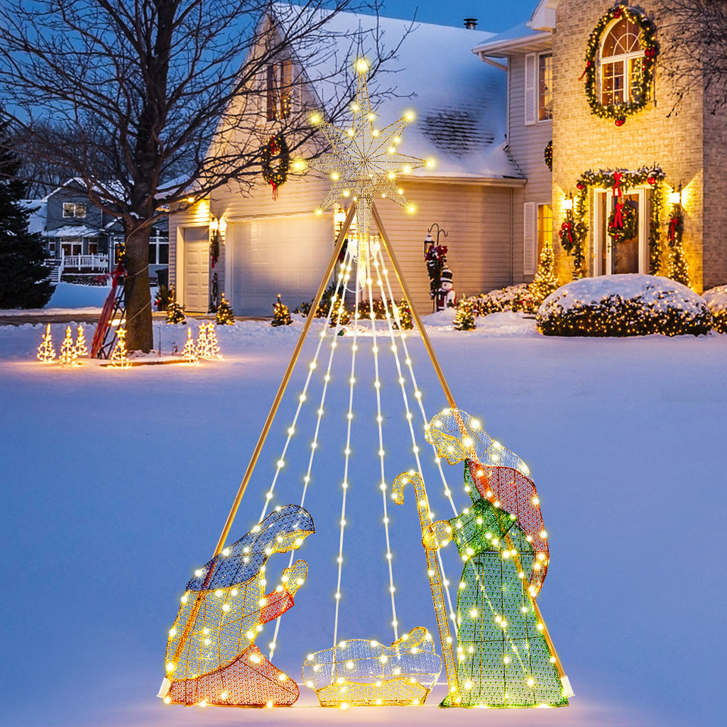 6 Feet Pre-Lit Nativity Scene Set with 240 Warm White LED Lights - Indoor & Outdoor Christmas Decor, Variation: 4 x 1 x 6 ft