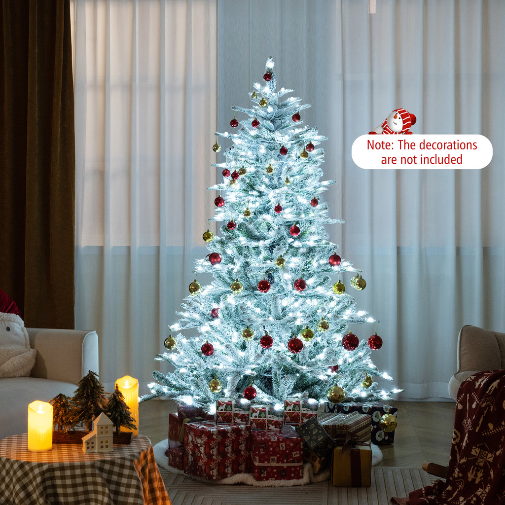 6 Ft Snow Flocked Artificial Christmas Tree with Cool White LED Lights - Full Tips