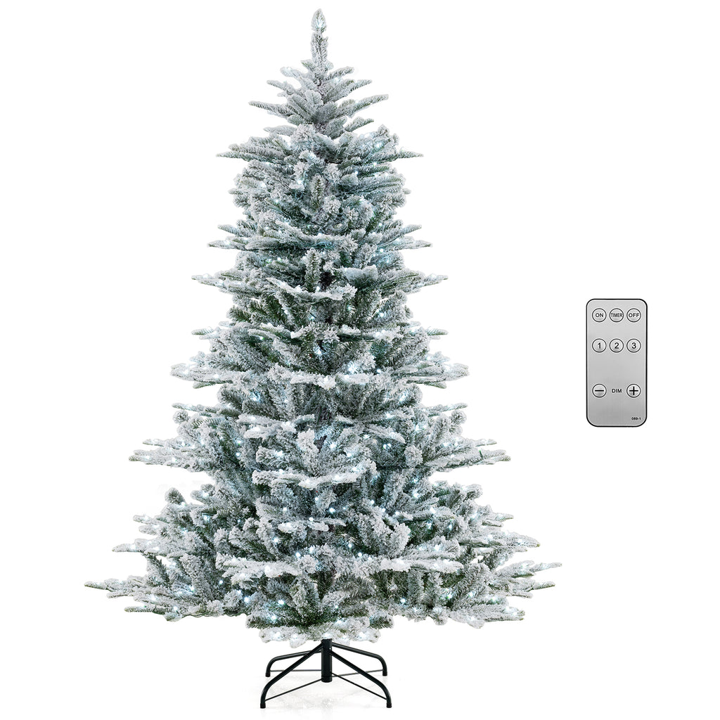 6 Ft Snow Flocked Artificial Christmas Tree with Cool White LED Lights - Full Tips