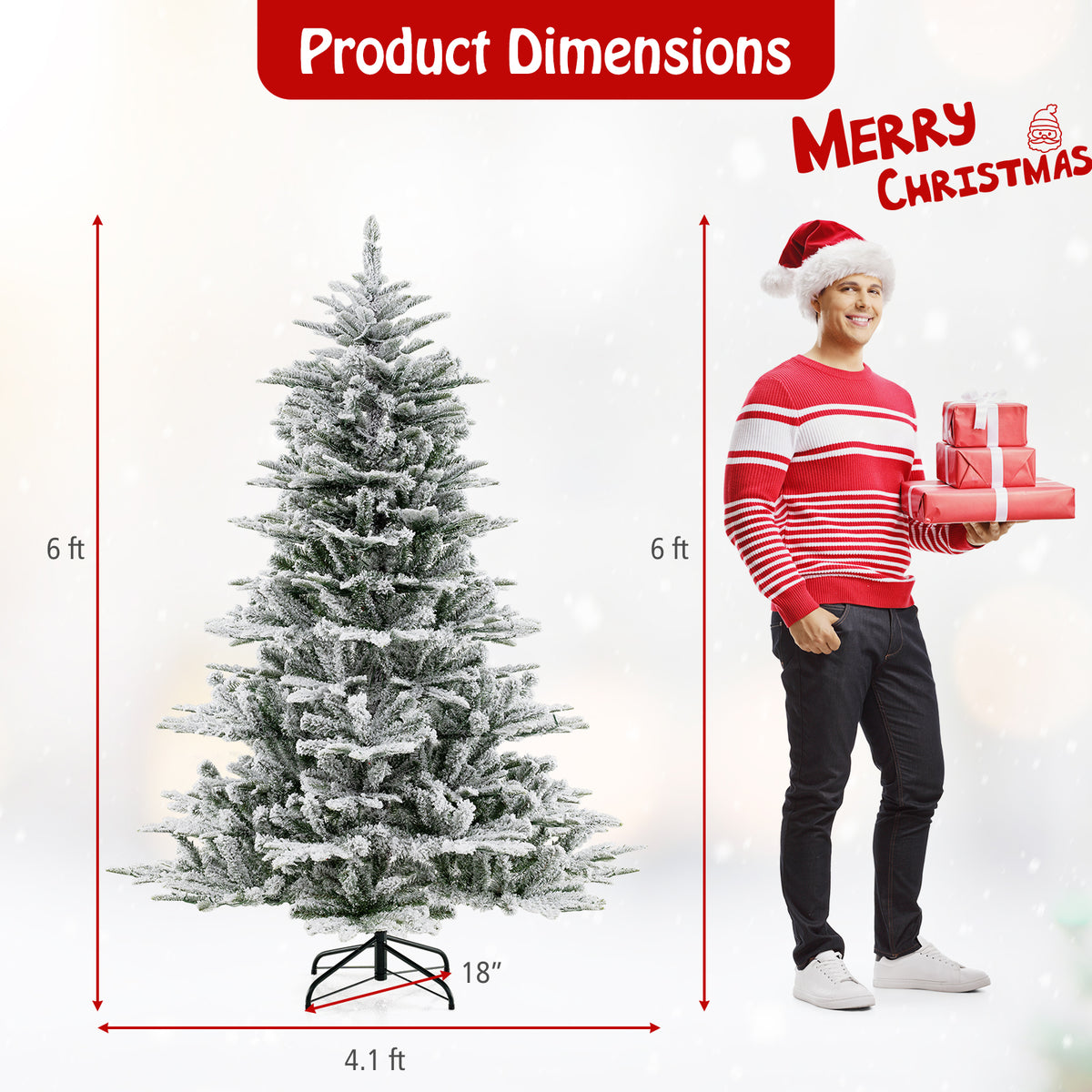 6 Ft Snow Flocked Artificial Christmas Tree with Cool White LED Lights - Full Tips