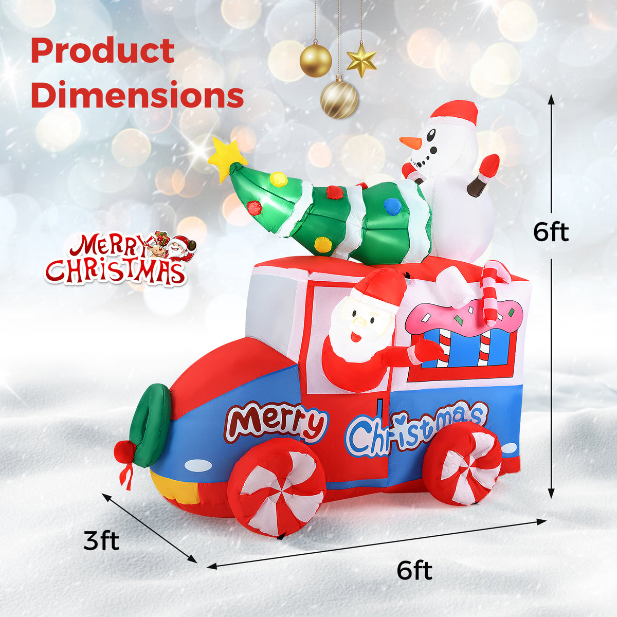6 Ft Christmas Inflatable Santa on Car - Santa Claus Driving Car C Style with Lights