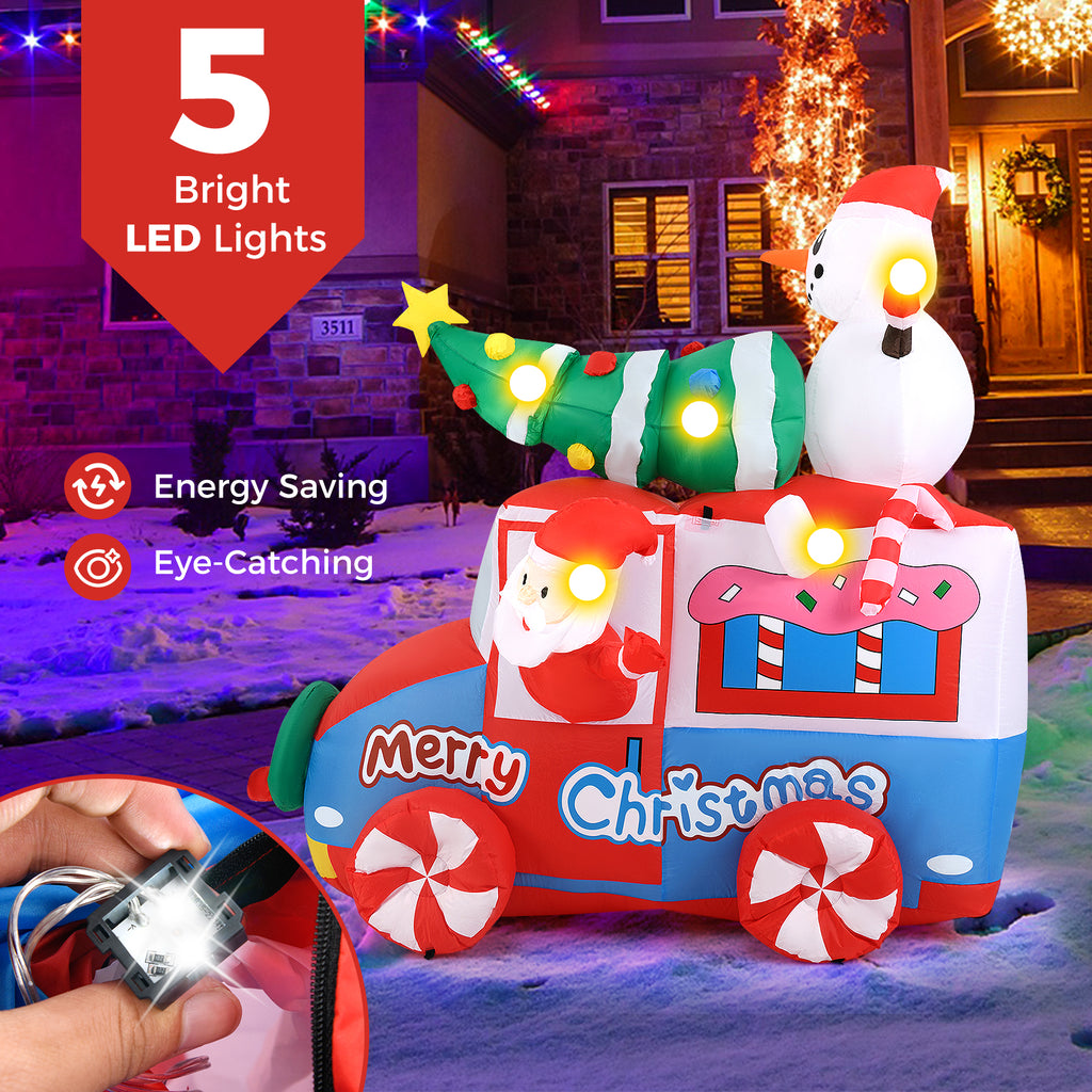 6 Ft Christmas Inflatable Santa on Car - Santa Claus Driving Car C Style with Lights