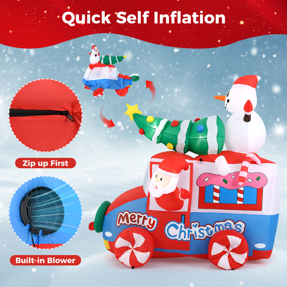 6 Ft Christmas Inflatable Santa on Car - Santa Claus Driving Car C Style with Lights