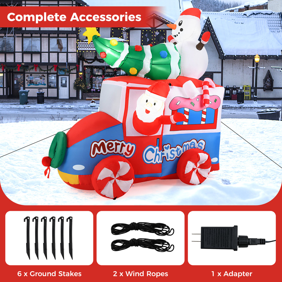 6 Ft Christmas Inflatable Santa on Car - Santa Claus Driving Car C Style with Lights