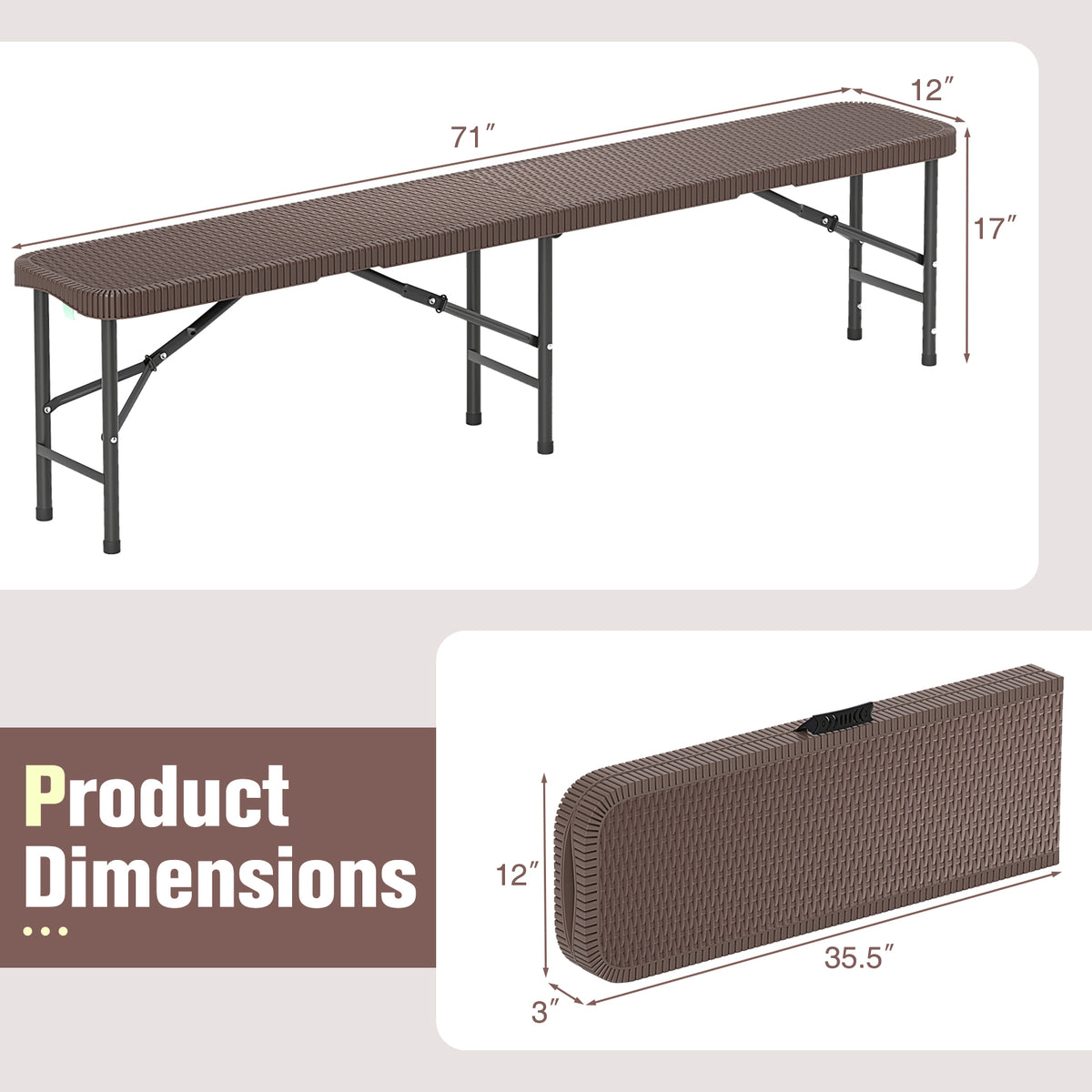 6 ft Plastic Folding Bench with 1320 LBS Capacity and Handle
