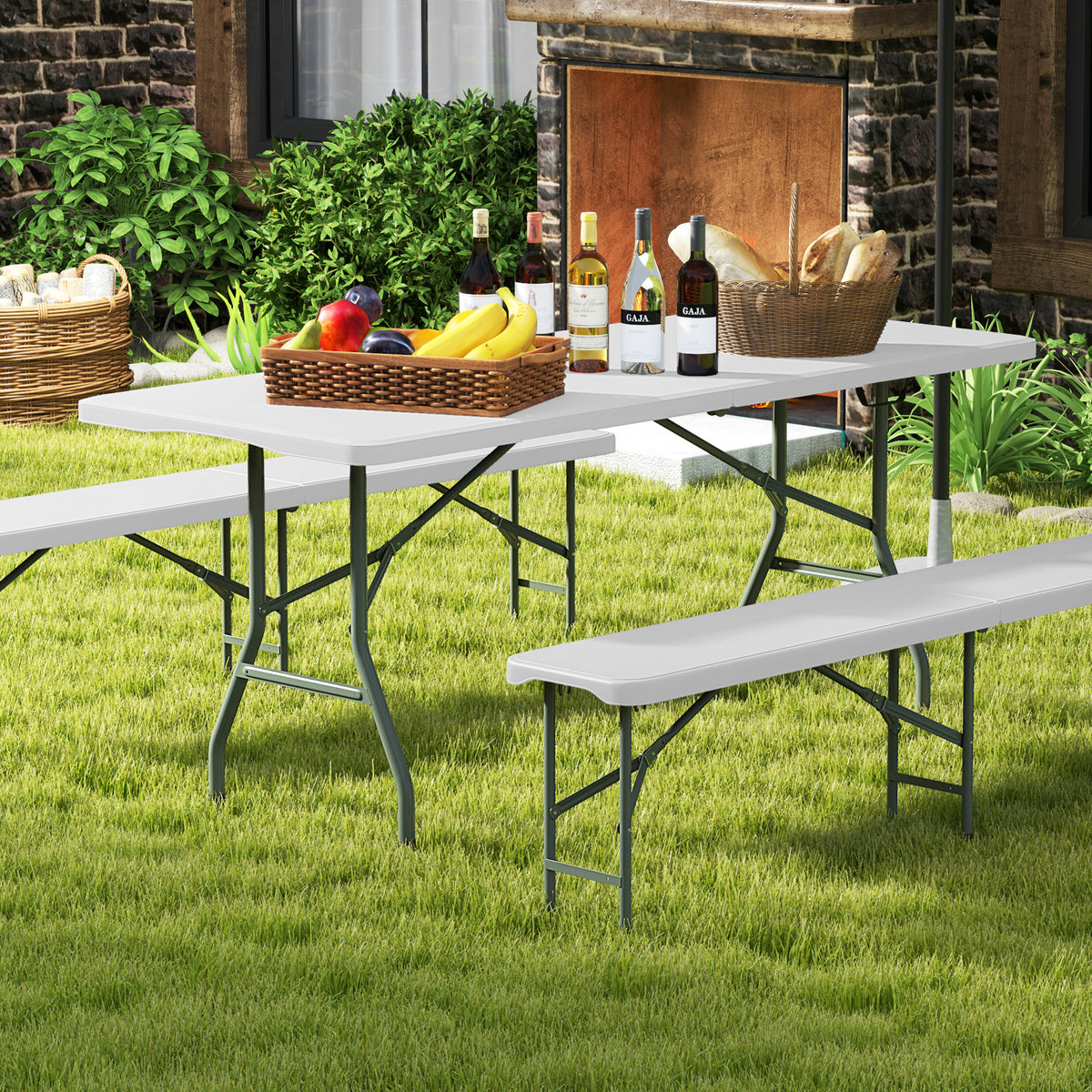 6 ft Portable Folding Table 350 LBS Fold-in-Half with HDPE Tabletop