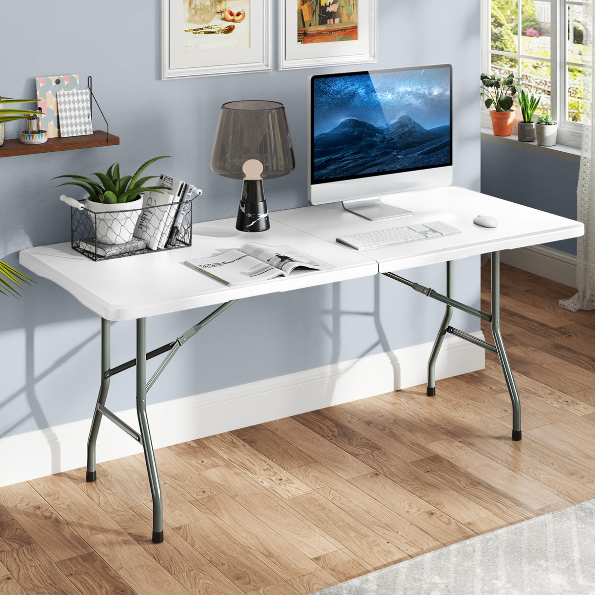 6 ft Portable Folding Table 350 LBS Fold-in-Half with HDPE Tabletop