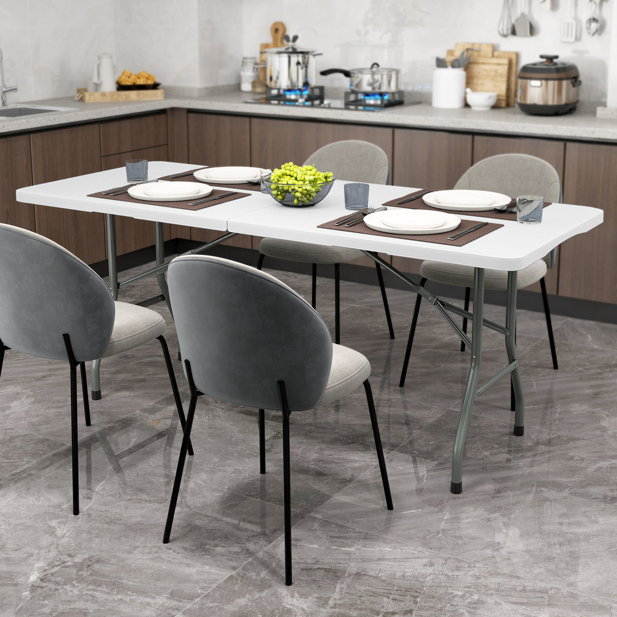 6 ft Portable Folding Table 350 LBS Fold-in-Half with HDPE Tabletop