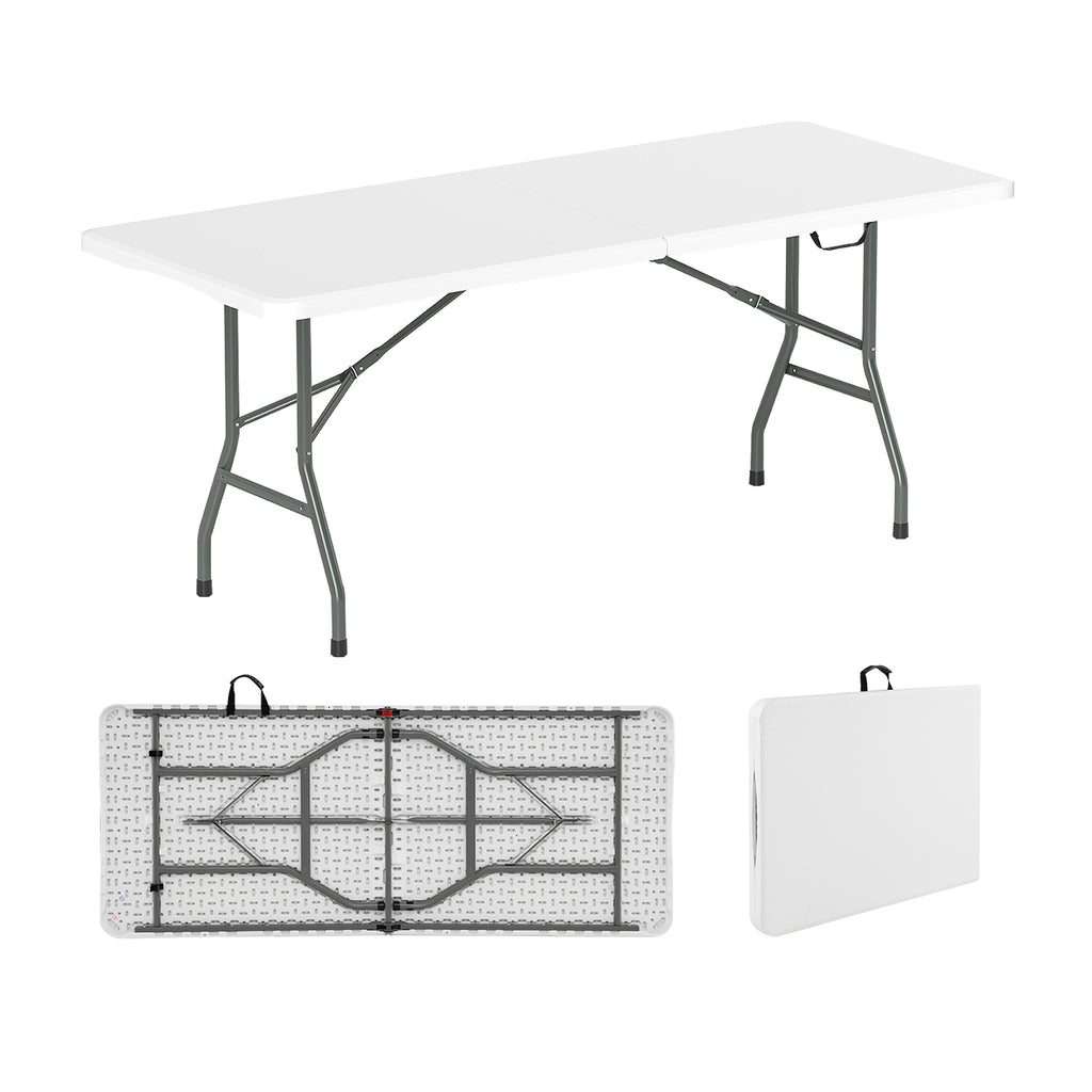 6 ft Portable Folding Table 350 LBS Fold-in-Half with HDPE Tabletop