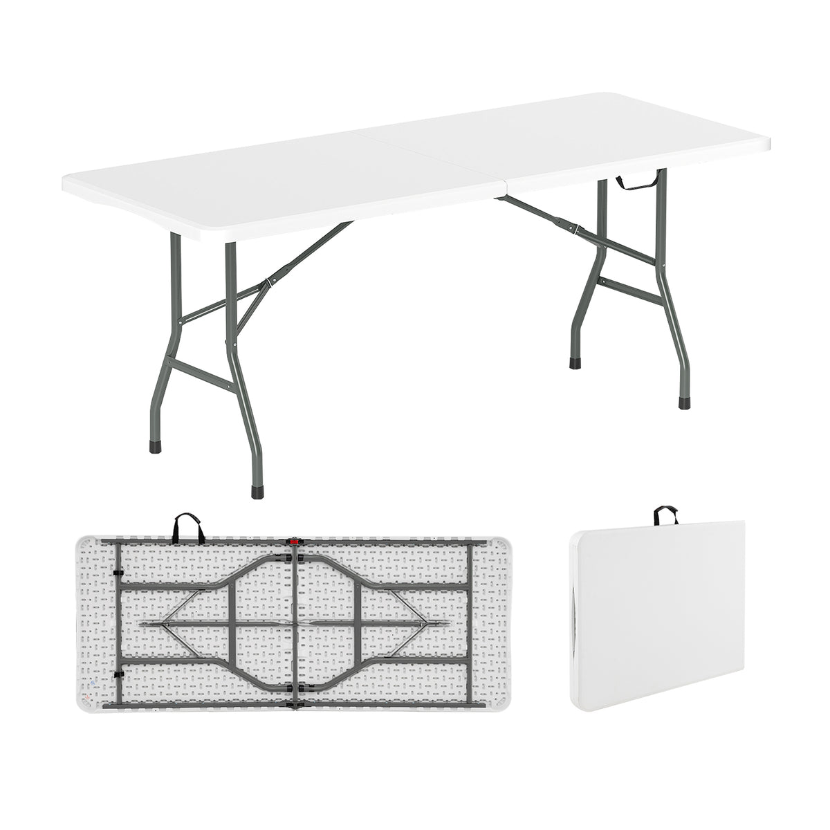 6 ft Portable Folding Table 350 LBS Fold-in-Half with HDPE Tabletop