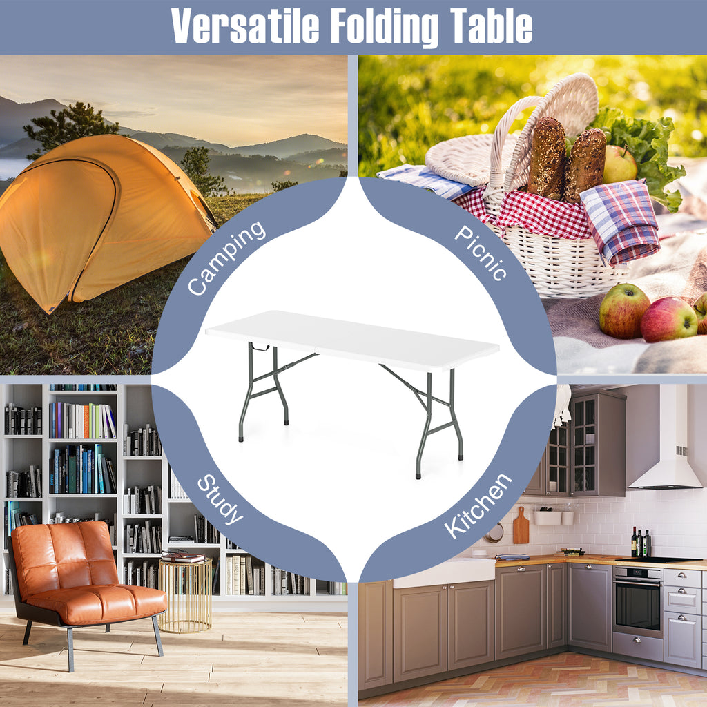6 ft Portable Folding Table 350 LBS Fold-in-Half with HDPE Tabletop