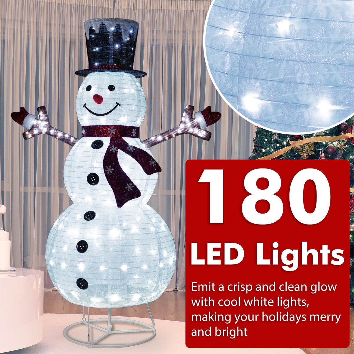 Pre-Lit Snowman Christmas Decoration with 180 Cold White LED Lights