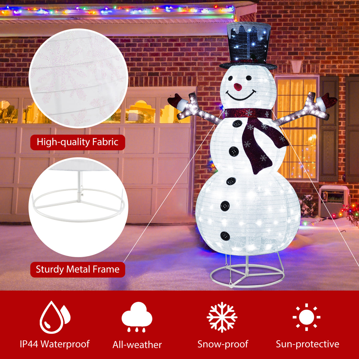 Pre-Lit Snowman Christmas Decoration with 180 Cold White LED Lights