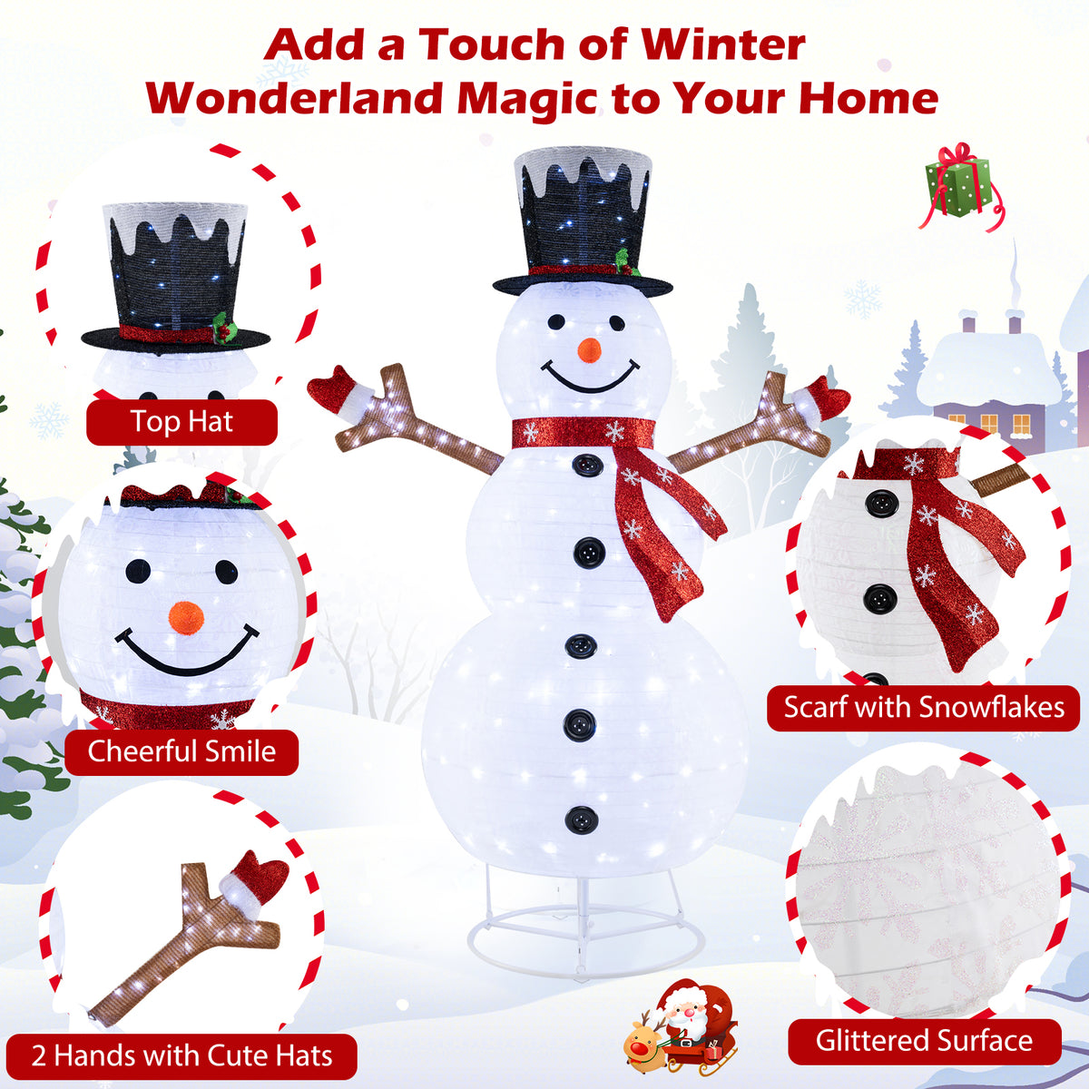 Pre-Lit Snowman Christmas Decoration with 180 Cold White LED Lights
