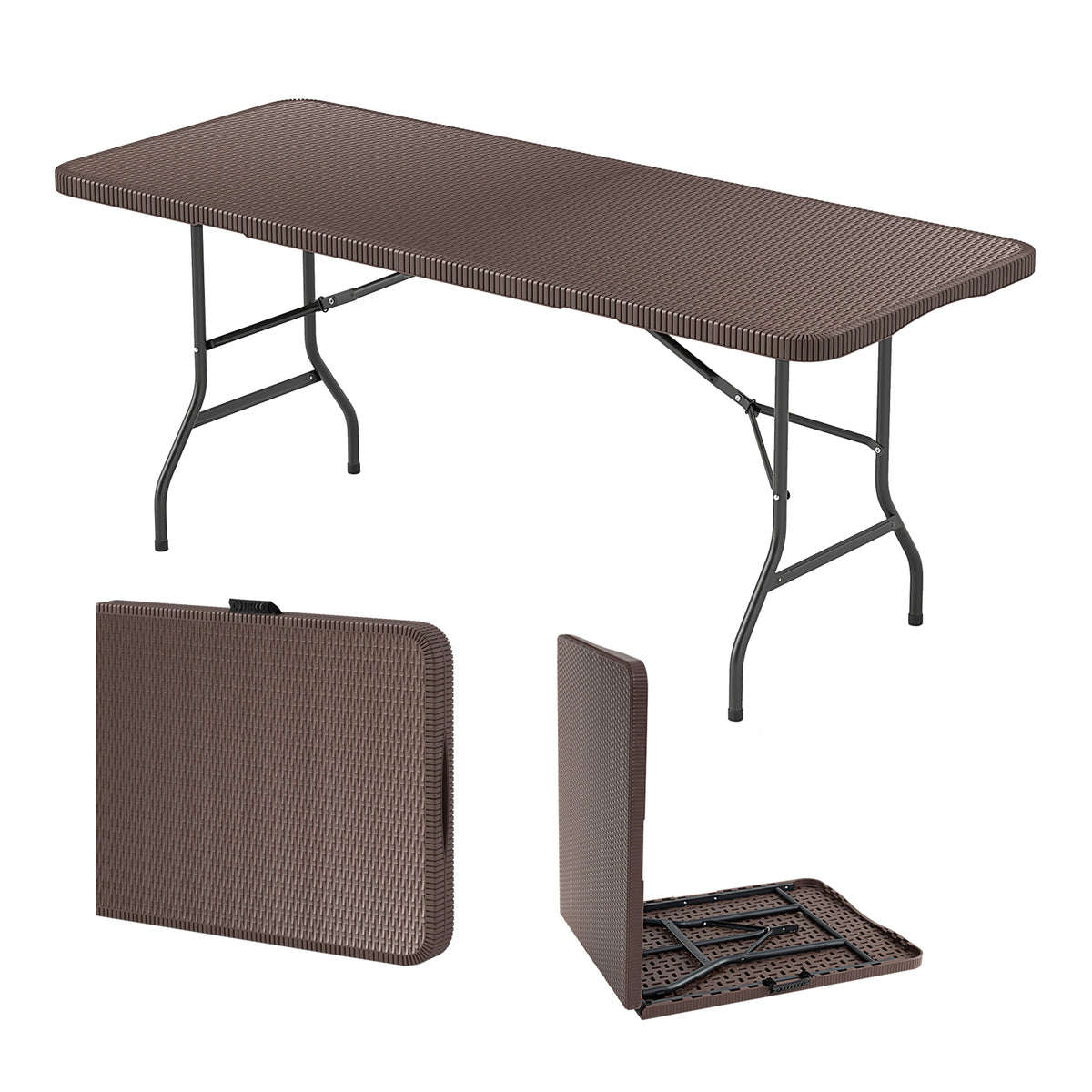 6 ft Portable Folding Table, 71" x 29", Brown