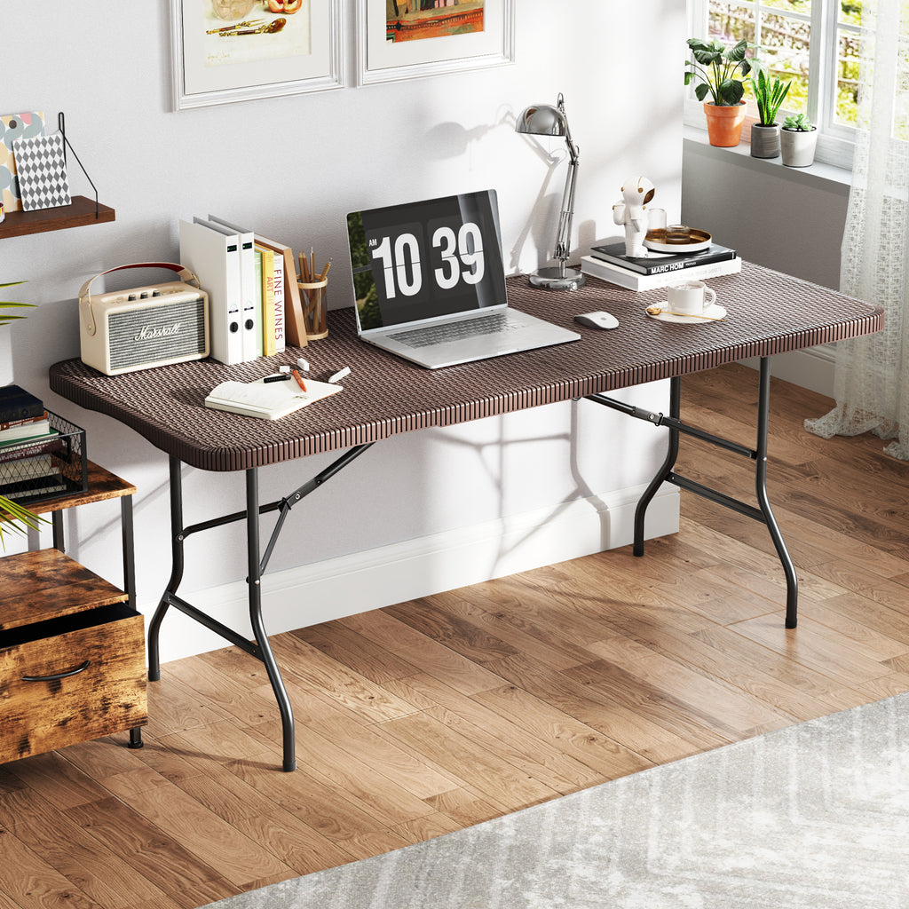 6 ft Portable Folding Table, 71" x 29", Brown