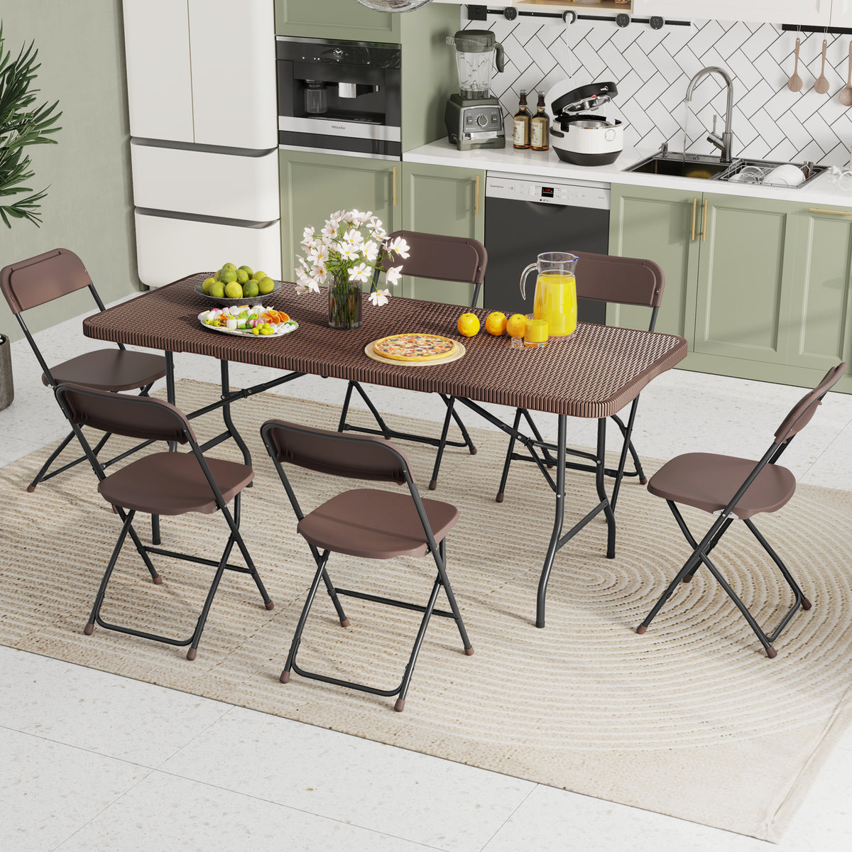 6 ft Portable Folding Table, 71" x 29", Brown