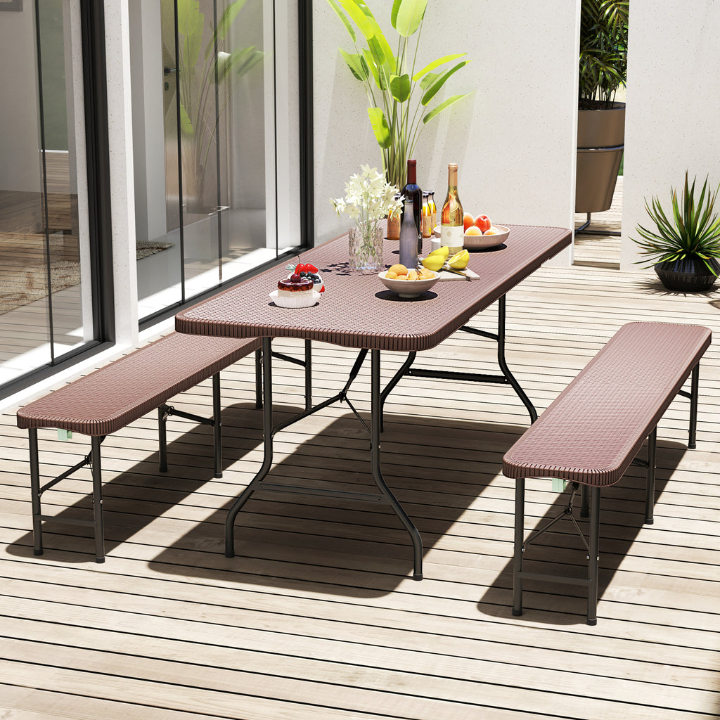 6 ft Portable Folding Table, 71" x 29", Brown