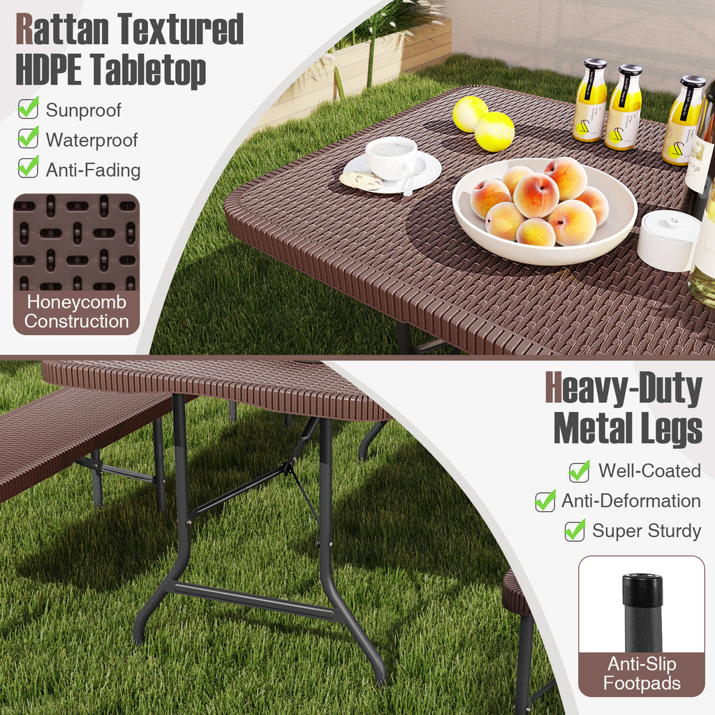 6 ft Portable Folding Table, 71" x 29", Brown