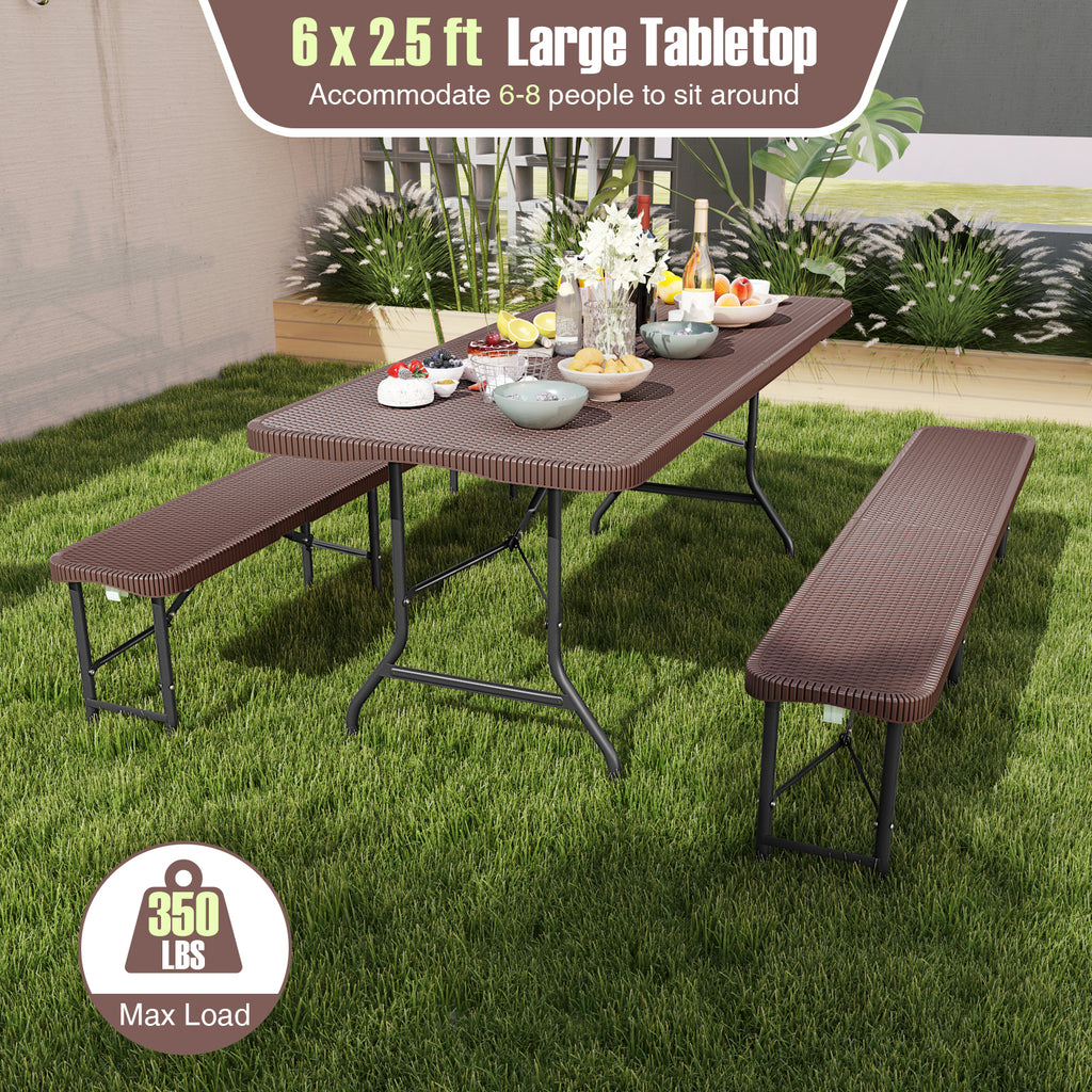 6 ft Portable Folding Table, 71" x 29", Brown
