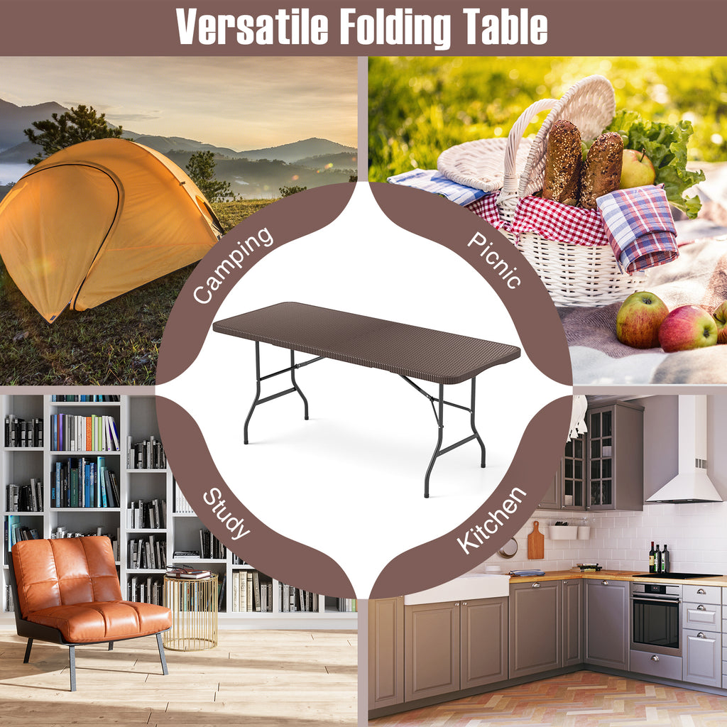 6 ft Portable Folding Table, 71" x 29", Brown
