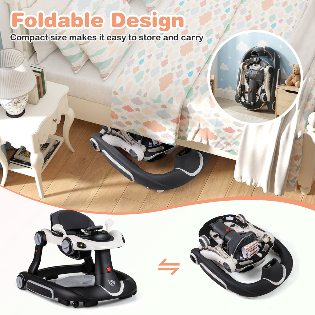 6-in-1 Baby Walker with Canopy & Activity Center - White, Portable & Adjustable