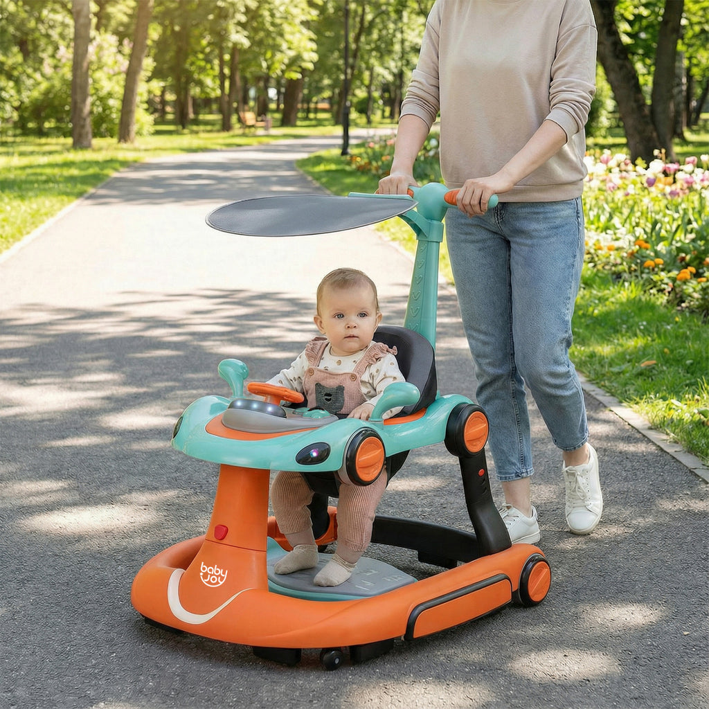 6-in-1 Baby Walker with Canopy & Activity Center - White, Portable & Adjustable