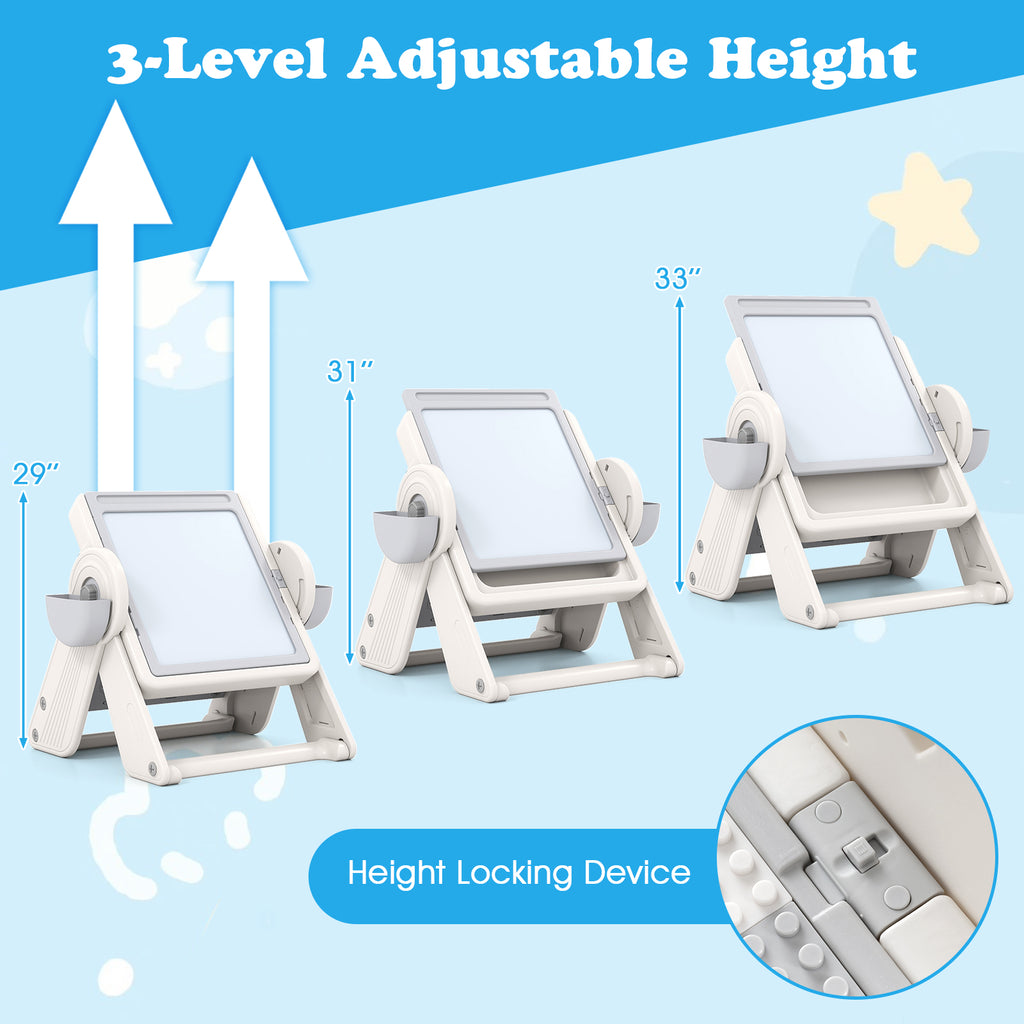 Kids 6-in-1 Multi-Activity Table and Chair Set Folding Art Easel - Gray & White