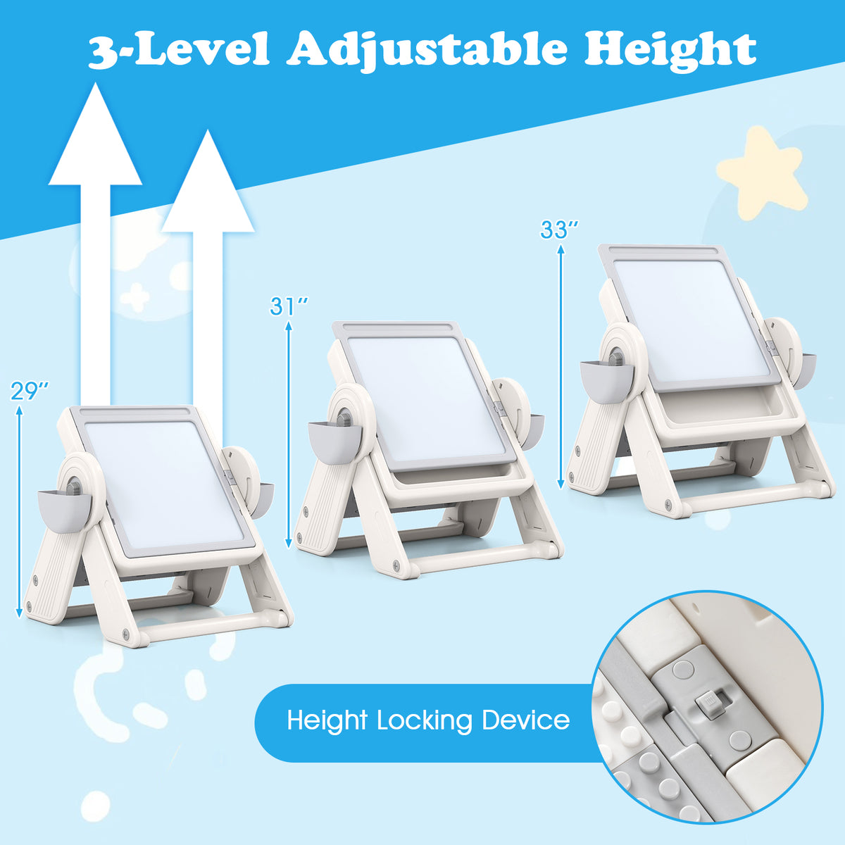 Kids 6-in-1 Multi-Activity Table and Chair Set Folding Art Easel - Gray & White