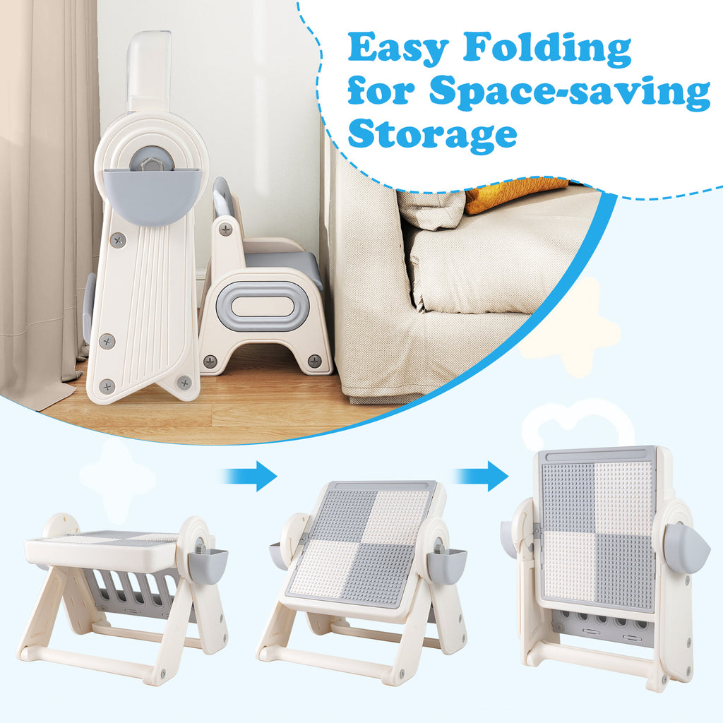 Kids 6-in-1 Multi-Activity Table and Chair Set Folding Art Easel - Gray & White