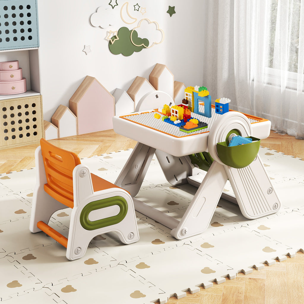 Kids 6-in-1 Multi-Activity Table and Chair Set Folding Art Easel - Gray & White